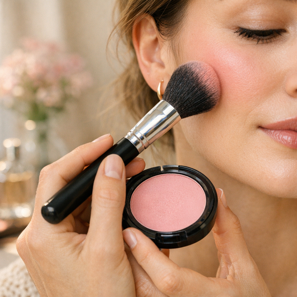 Blush rose poudre application : le geste qui évite l’effet daté