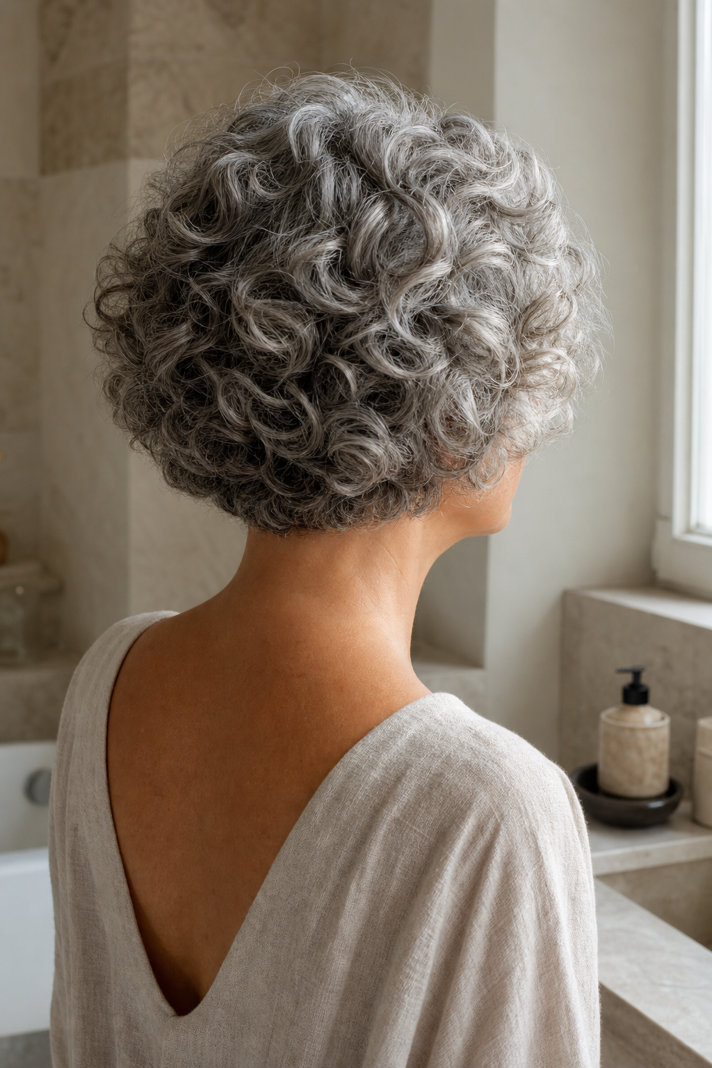 Quelle coupe courte flatte les cheveux gris frisés au naturel ?