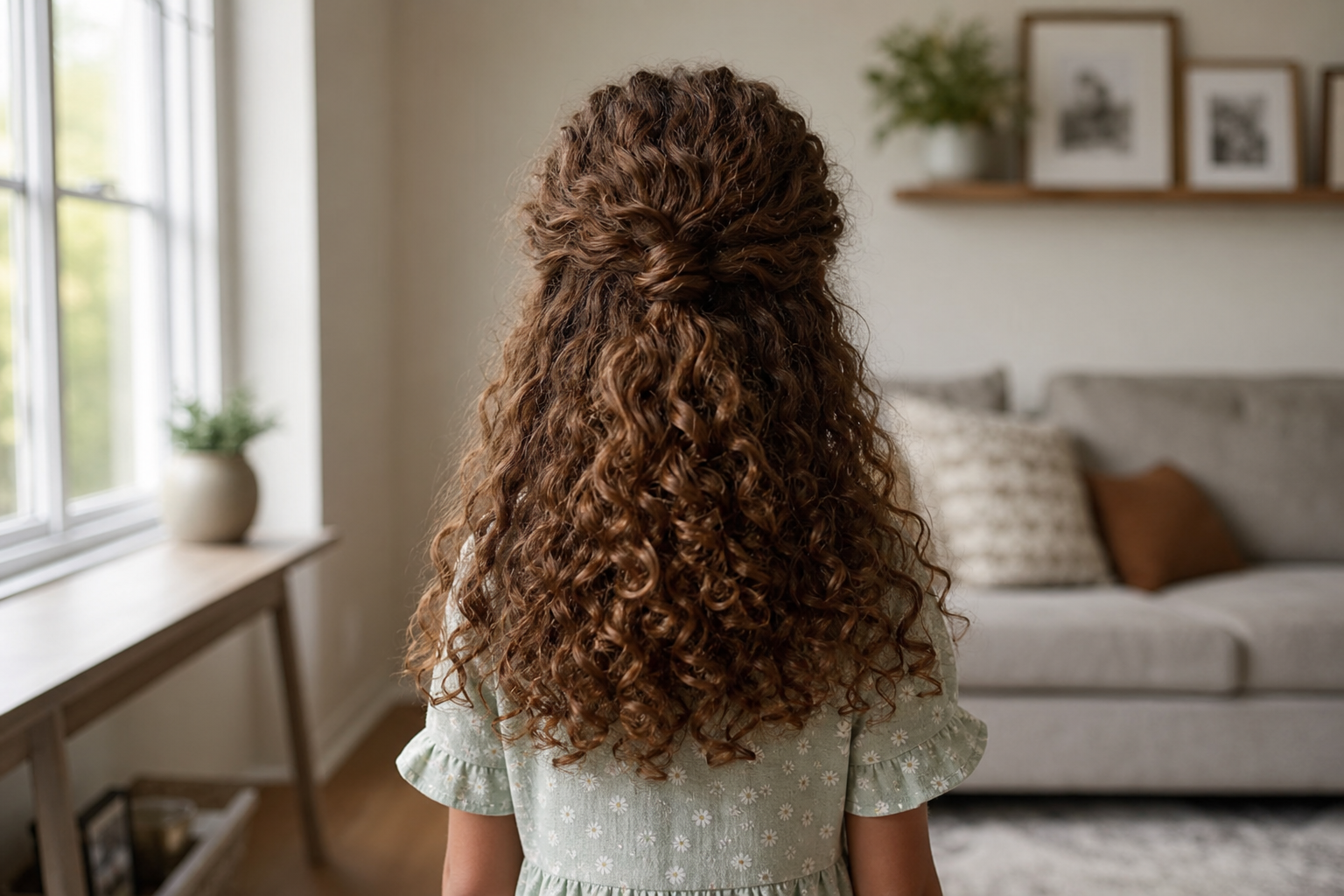 Une fille aux cheveux bouclés mérite une routine tout en douceur