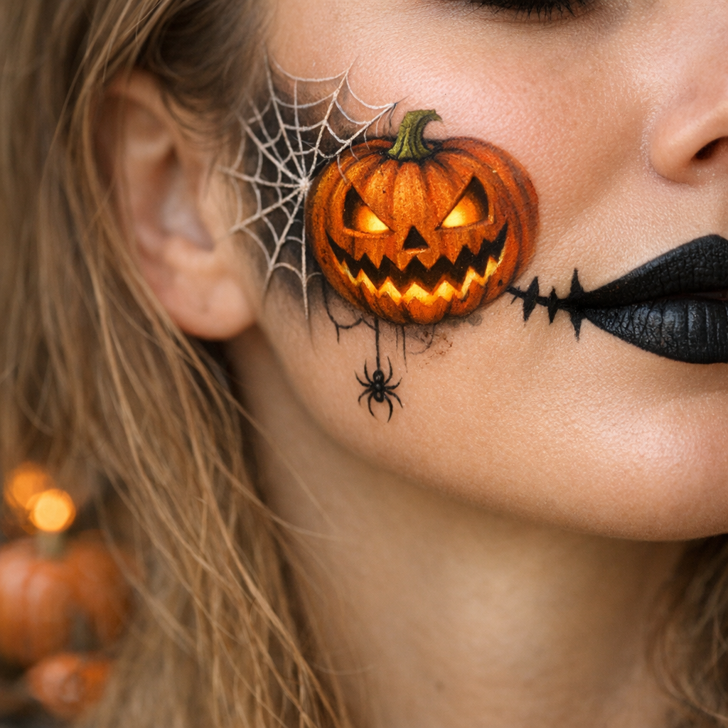 Les détails qui changent tout&nbsp;: bouche, toile d’araignée et effet citrouille découpée