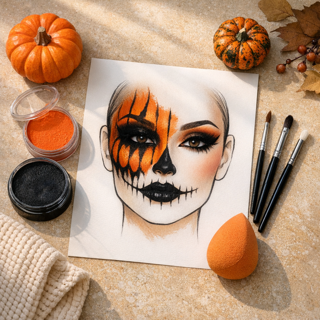 Un Maquillage de Citrouille facile fait son effet à Halloween
