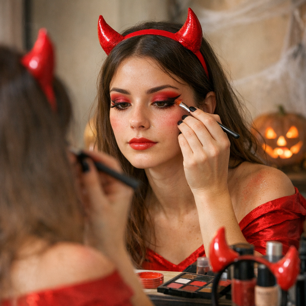 Adapter le maquillage : femme, fille, peau sensible et tenue de diablesse