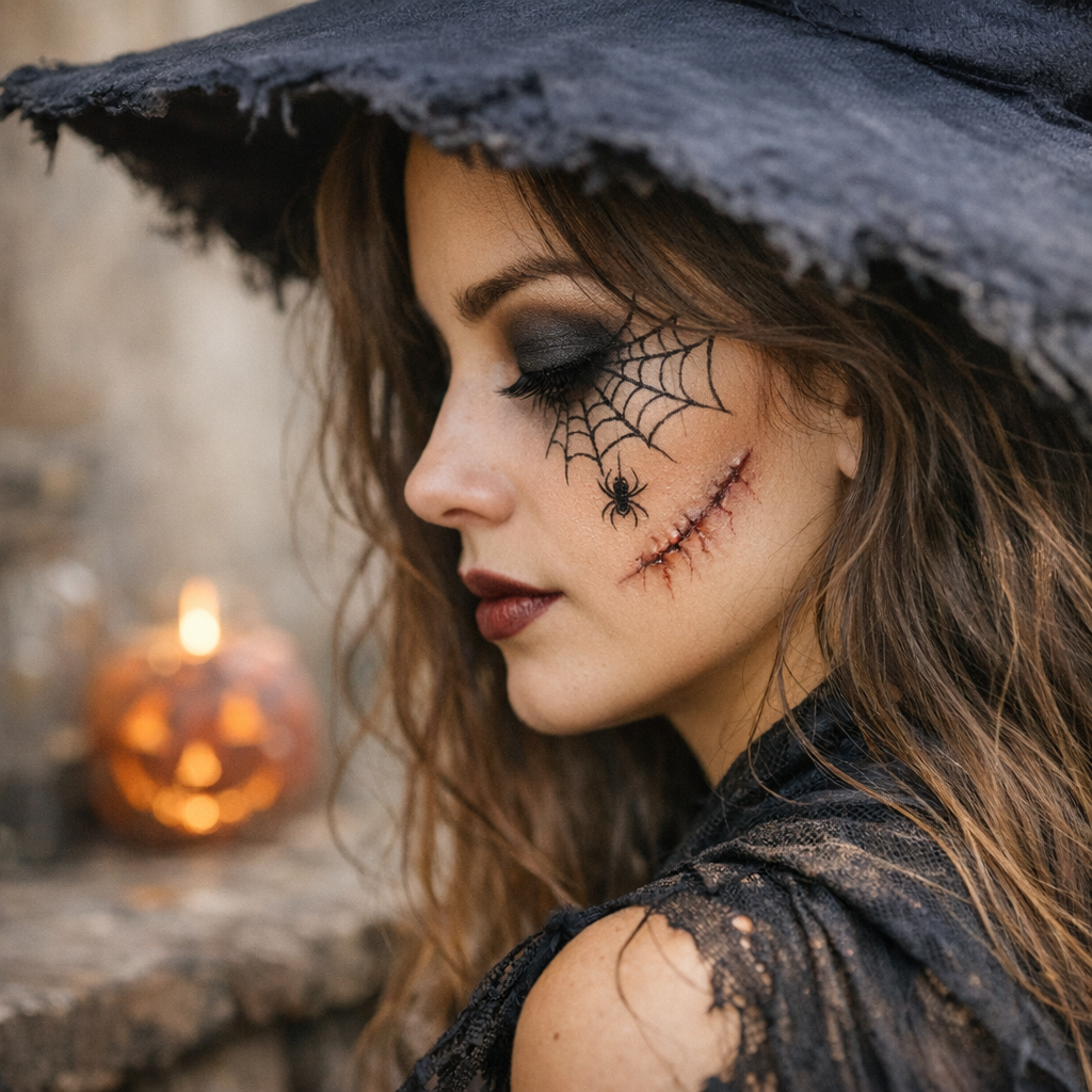More about this look : toile d’araignée, cicatrice et détails sans excès