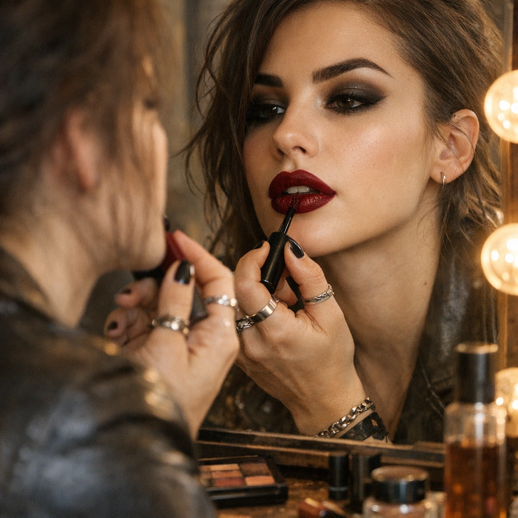 Sourcils, bouche rouge ou bordeaux&nbsp;: équilibrer le style rebelle