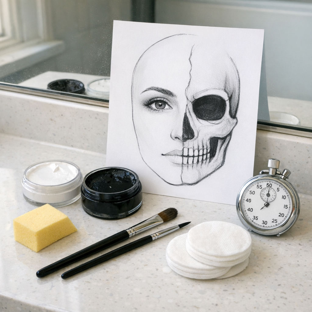 Un Maquillage Squelette simple se réussit en 20 minutes