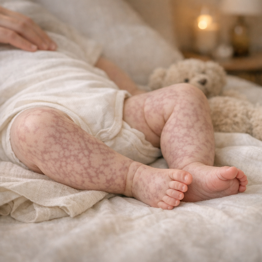 Jambes marbrées, bébé, livedo reticularis&nbsp;: lire le contexte sans paniquer