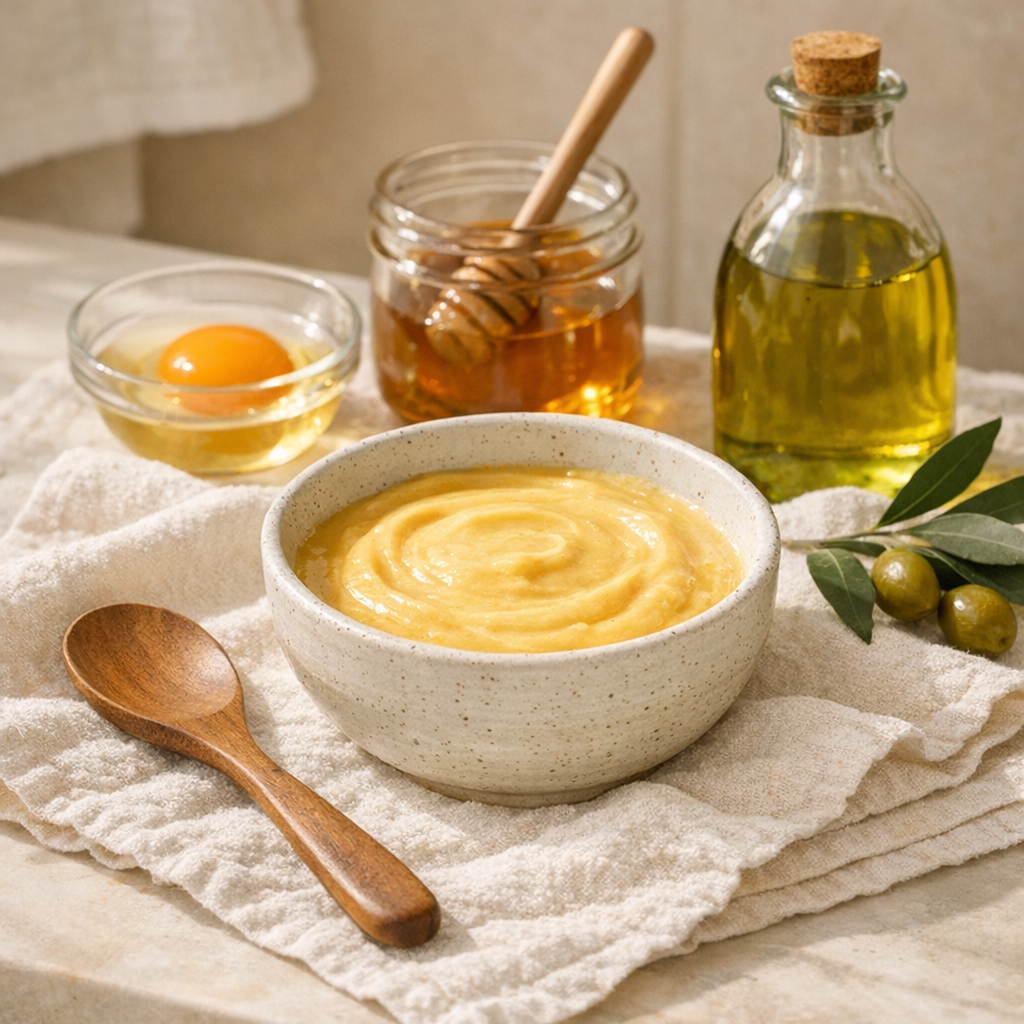 Le Masque pour cheveux œuf, miel et huile d’olive : ma recette dosée