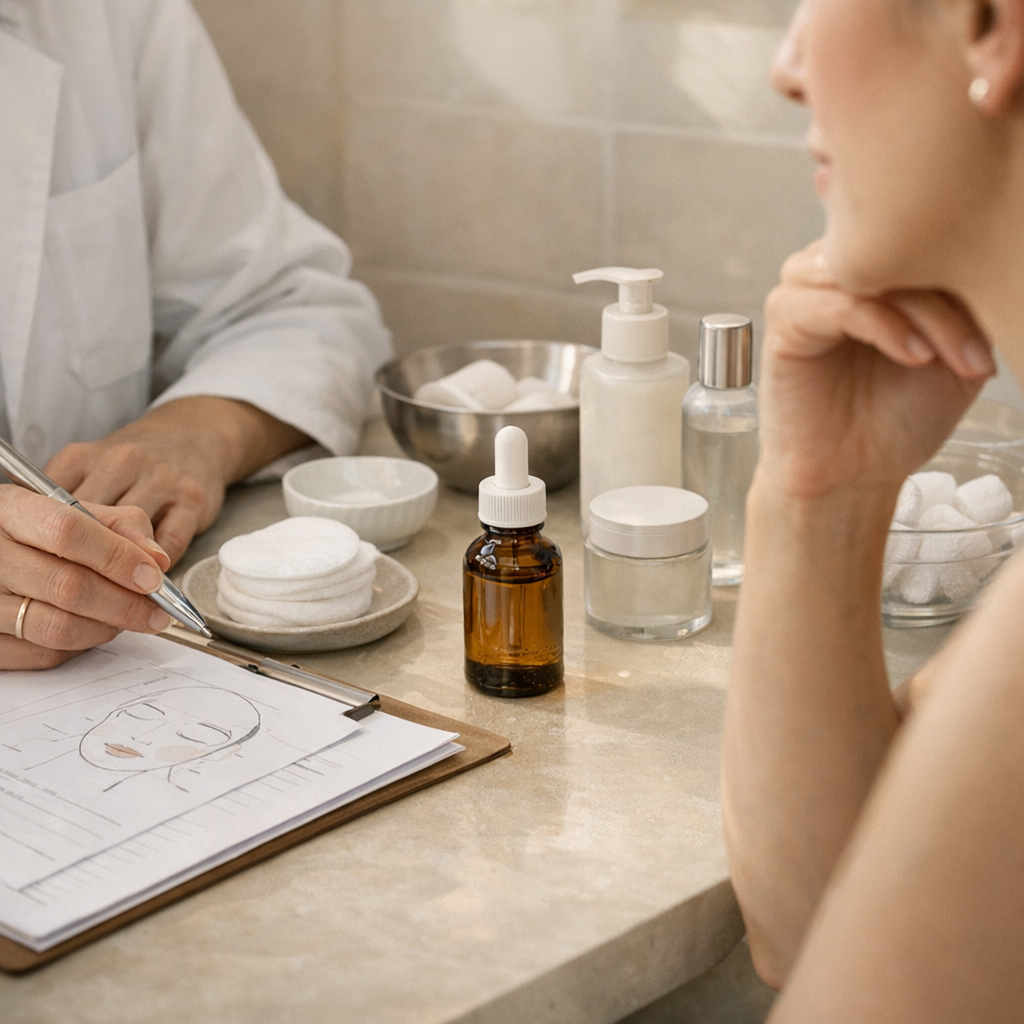 Un avant-après de Peeling chez le dermatologue se lit avec prudence