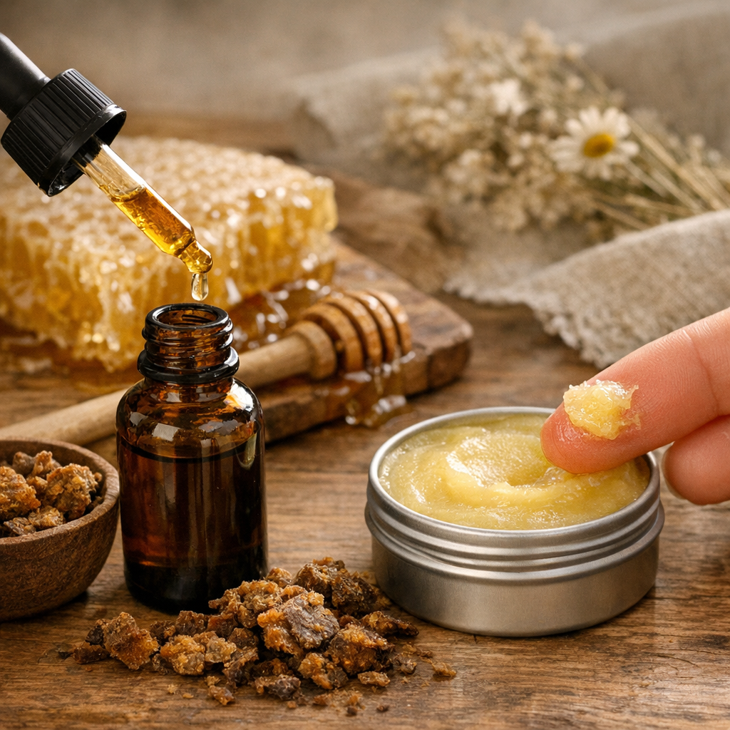 Propolis pure, gouttes ou baume&nbsp;: la grille de choix peau sensible